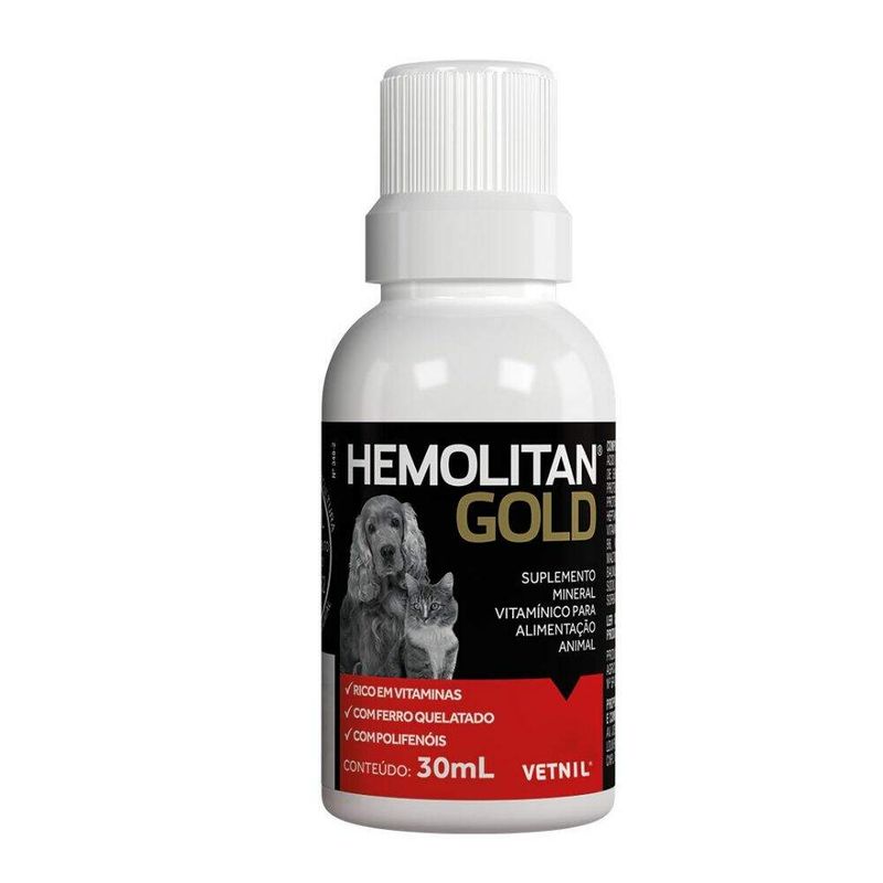 Hemolitan Gold Suplemento em Gotas Vetnil 30ml