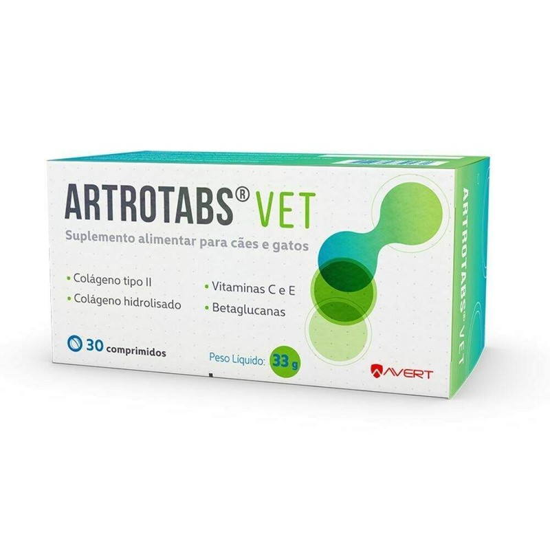 Artrotabs Vet Suplemento Alimentar para Cães e Gatos 30 comprimidos Avert