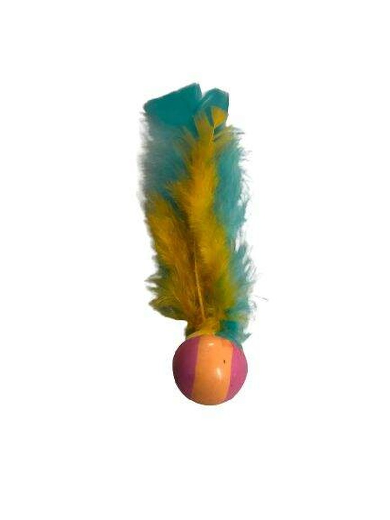 Brinquedo Bolinha de Borracha com Pena Multicolor Stillo Pet