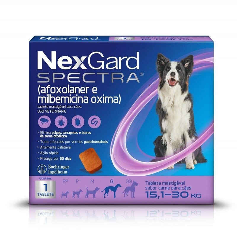 Antipulgas e Carrapatos NexGard Spectra para Cães de 15,1 à 30kg - 1 Tablete