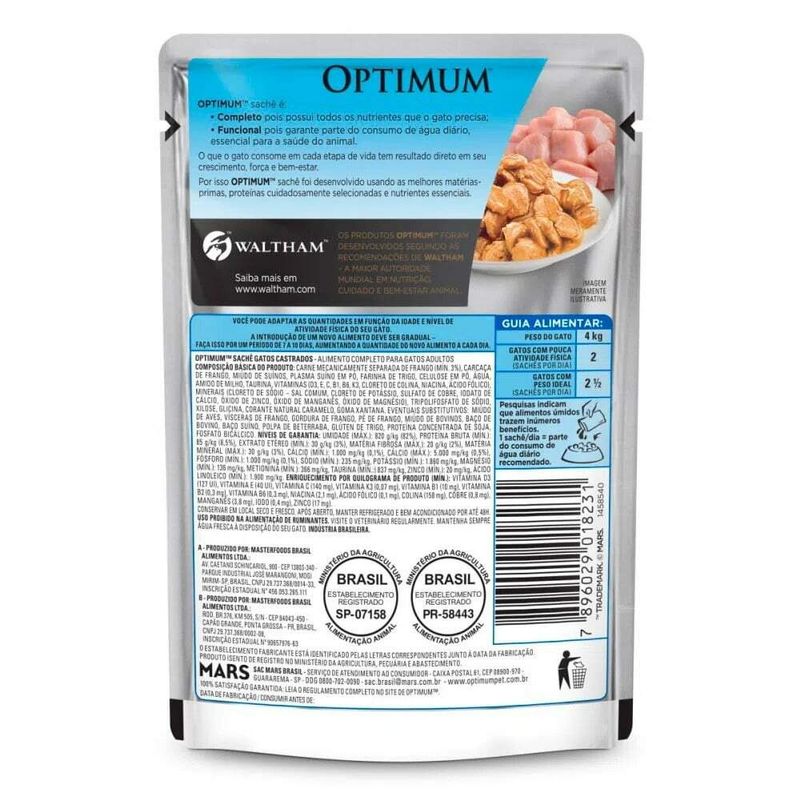 Alimento Úmido Optimum Sachê para Gatos Castrados 85g