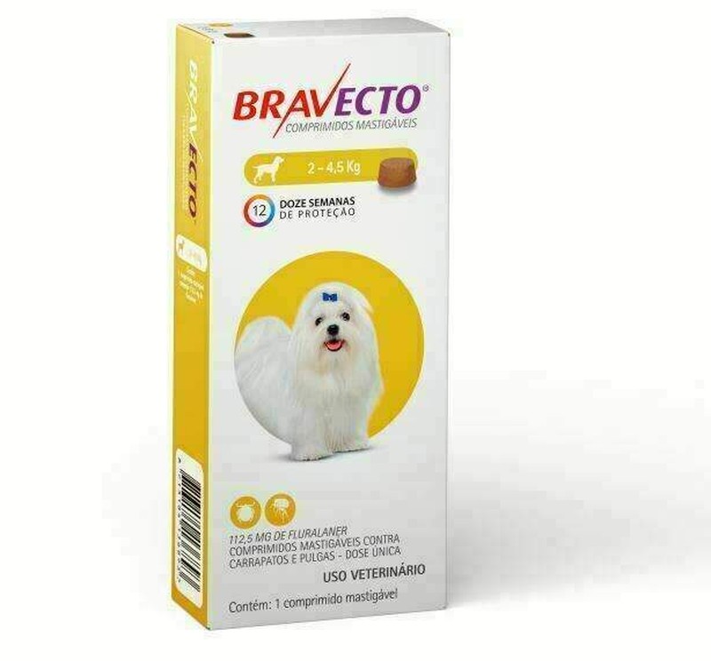 Bravecto Comprimidos Antipulgas Cães 2kg a 4,5kg MSD 112,5mg