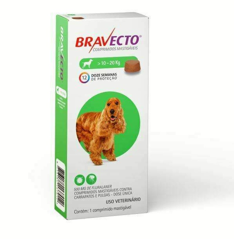 Bravecto Comprimido Antipulgas Cães 10kg a 20kg MSD 500mg
