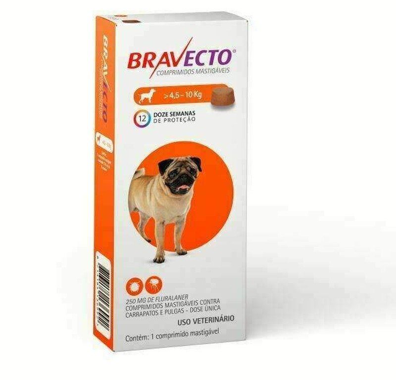 Bravecto Comprimido Antipulgas Cães 4,5kg a 10kg MSD 250mg