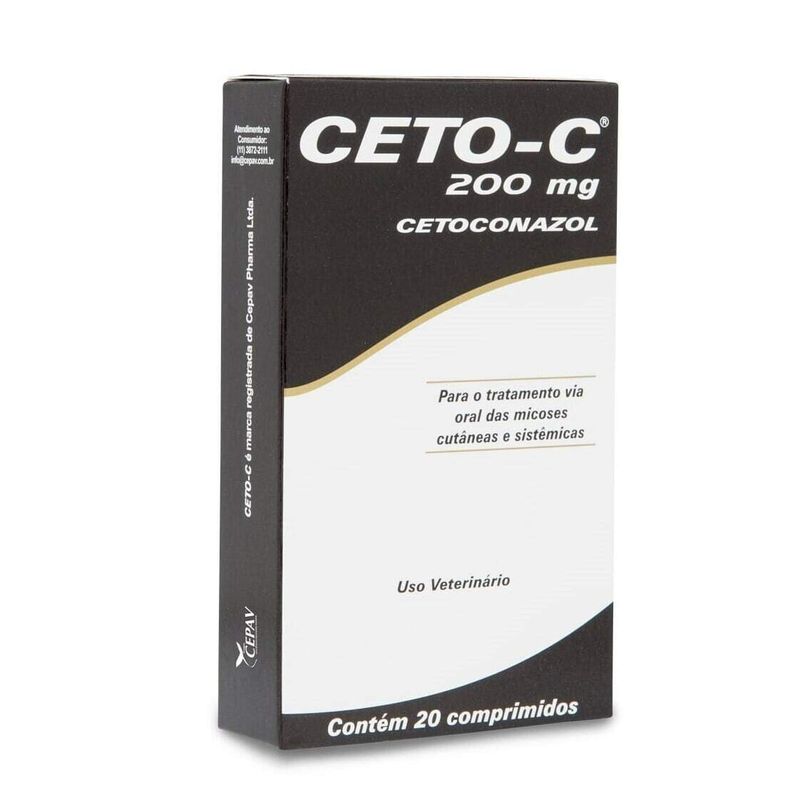 Ceto-C 200mg Antimicótico Cães e Gatos Cepav 20 comprimidos