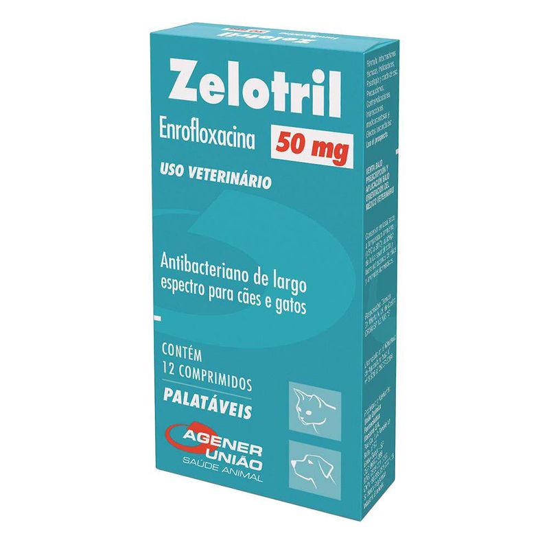 Zelotril Antibacteriano Cães e Gatos Agener União 50mg 12 comprimidos
