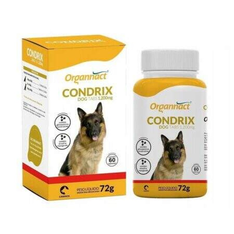 Condrix Dog Tabs 1200mg Suplemento Organnact 72g 60 Tabletes