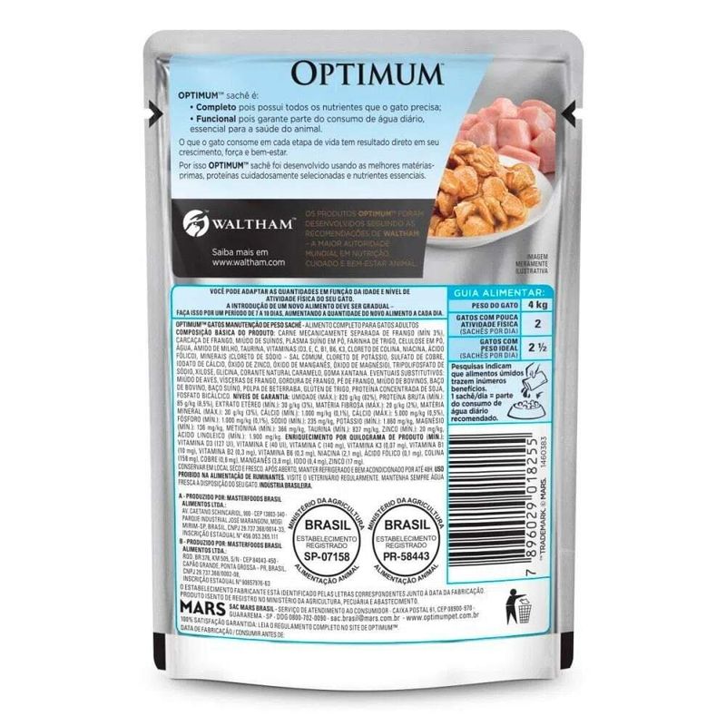 Alimento Úmido Optimum Sachê para Gatos Adultos Manutenção de Peso Frango 85g