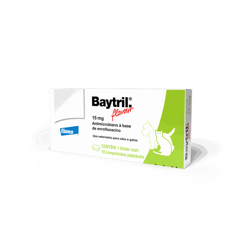 Baytril Flavour Antibiótico Enrofloxacino 15 mg 10 Comprimidos