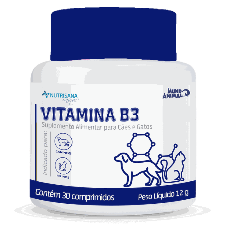 Vitamina B3 Suplemento Alimentar para Cães e Gatos 30 Comprimidos Mundo Animal Nutrisana