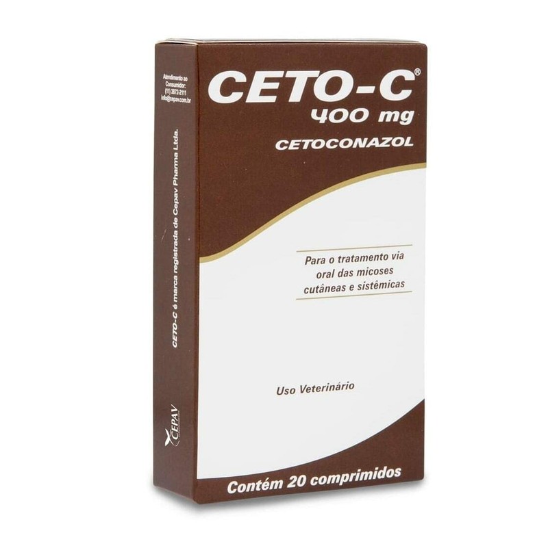 Ceto-C 400mg Antimicótico Cães e Gatos Cepav 20 comprimidos