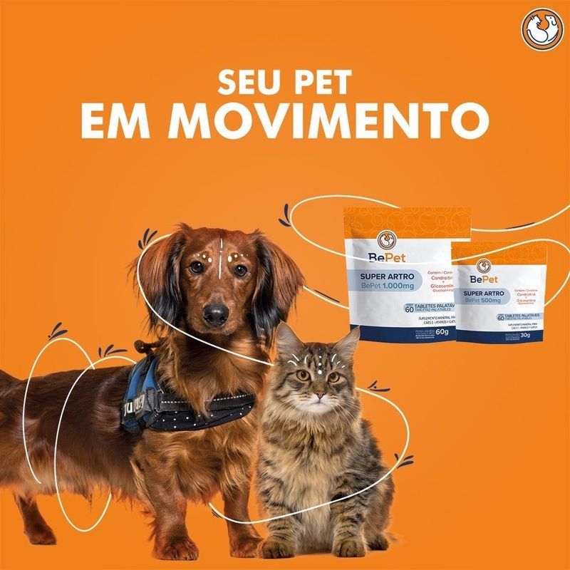 Suplemento Mineral Super Artro BePet 1000mg para Cães e Gatos 60g 60 Tabletes