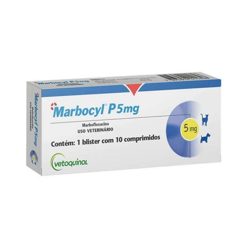 Marbocyl  P 5mg Antibiótico Cães e Gatos Vetoquinol 10 comprimidos