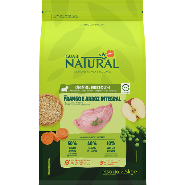 Ração Guabi Natural Cães Sênior Mini e Pequeno Frango e Arroz Integral  2,5kg Affinity PetCare
