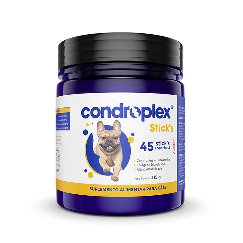 Condroplex Sticks Avert Suplemento Alimentar Cães de Pequeno e Médio Porte 315g 45 Bastões