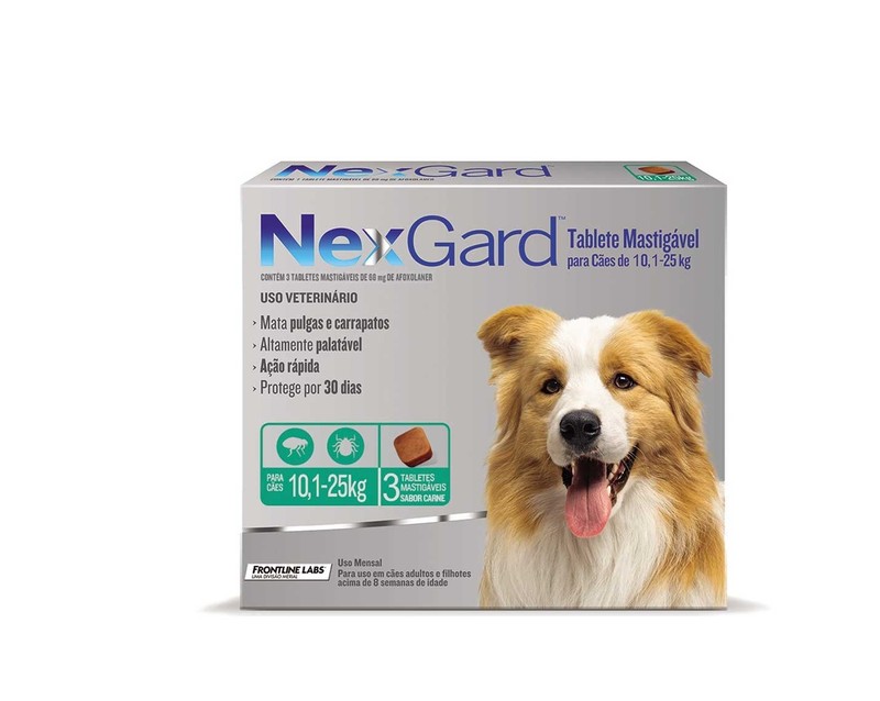 NexGard Antipulgas e Carrapatosl Cães 10 a 25kg Merial 68mg Combo 3 Tabletes