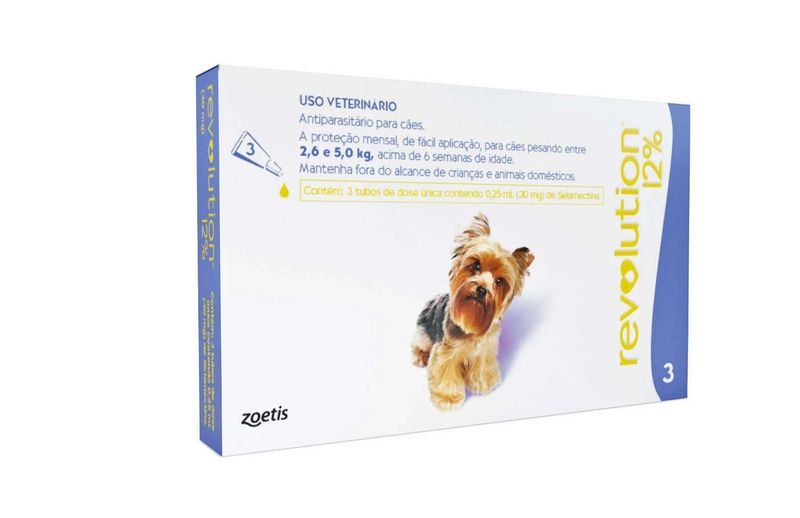 Antipulgas Revolution 12% Cães de 2,6kg a 5kg Zoetis 30 mg - 3 pipetas