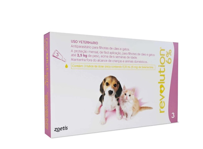 Antipulgas Revolution 6%  Cães e Gatos até 2,5 Kg Zoetis 15 mg - 3 pipetas
