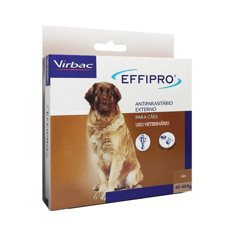 Antipulgas e Carrapatos Effipro Cães 40 até 60kg Virbac 4,02ml -  4 pipetas