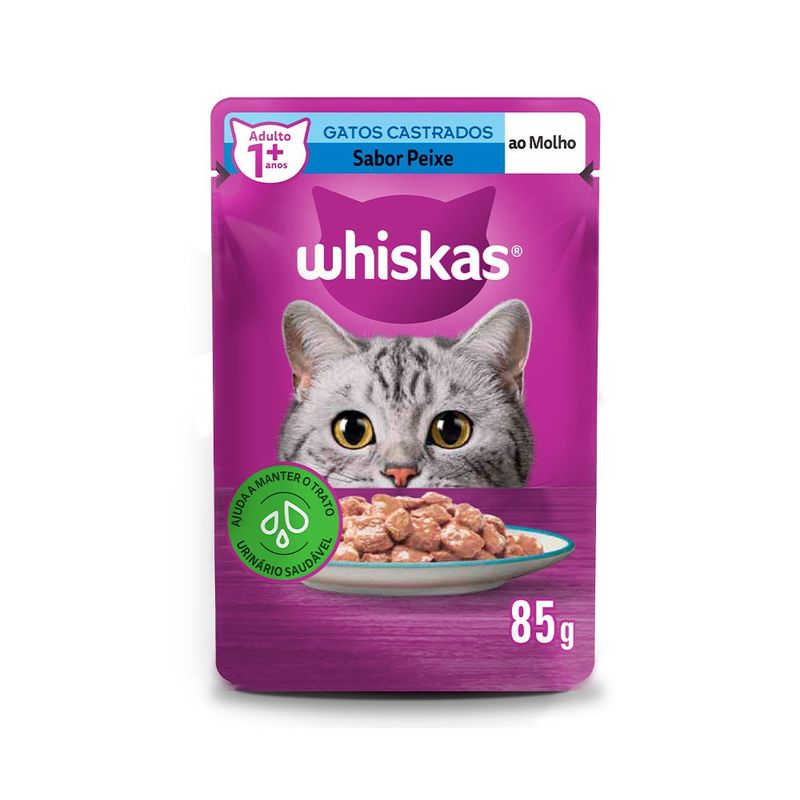 Alimento Úmido para Gatos Adultos Whiskas Sachê Peixe Castrados ao Molho