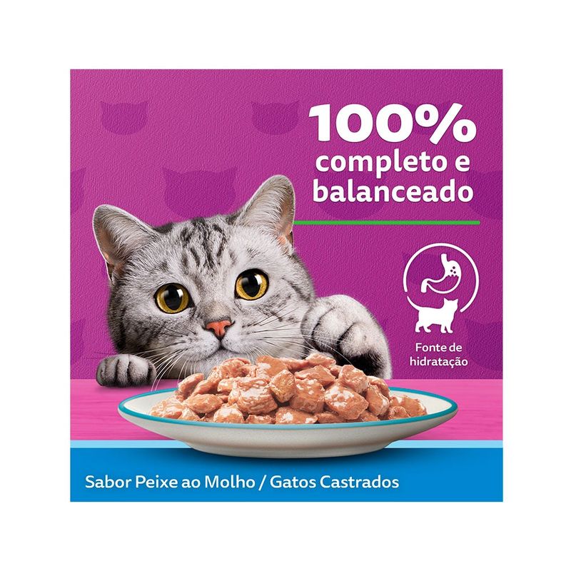 Alimento Úmido para Gatos Adultos Whiskas Sachê Peixe Castrados ao Molho