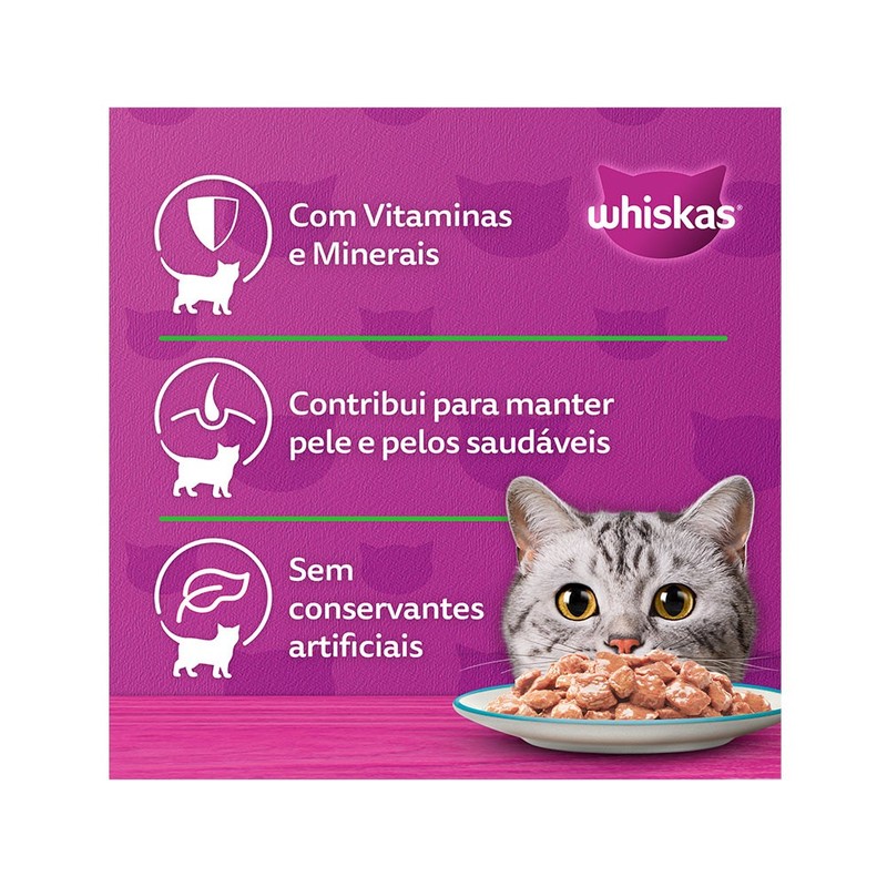 Alimento Úmido para Gatos Adultos Castrados Whiskas Sachê Carne ao Molho