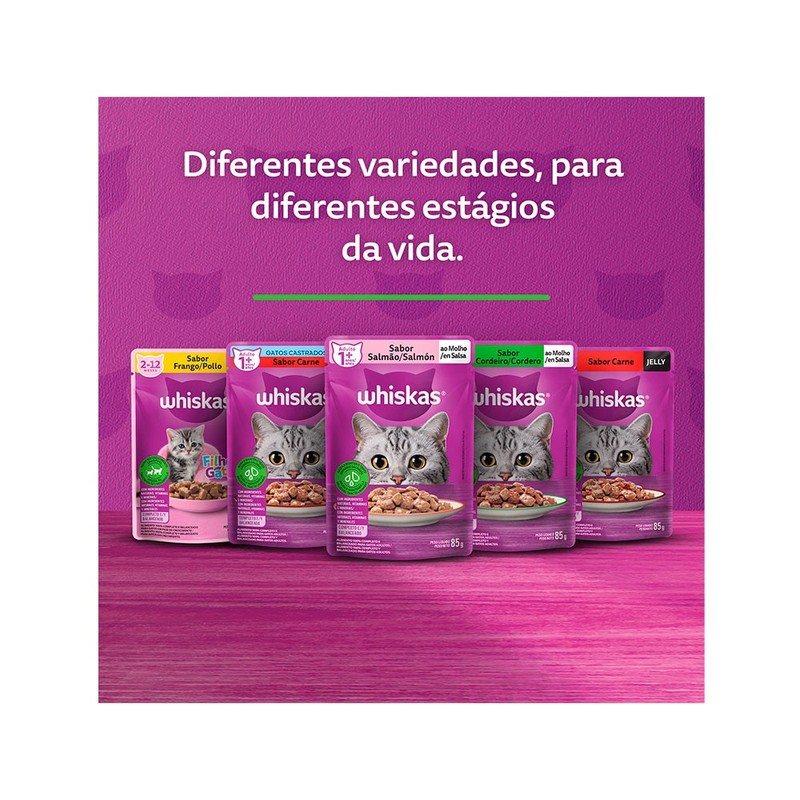 Alimento Úmido para Gatos Adultos Castrados Whiskas Sachê Carne ao Molho