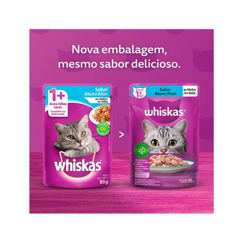 Alimento Úmido para Gatos Adultos Whiskas Sachê Atum ao Molho