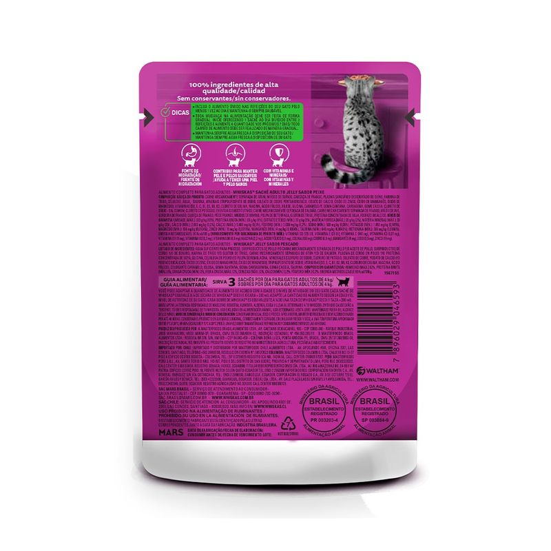 Alimento Úmido para Gatos Adultos Whiskas Sachê Peixe Jelly