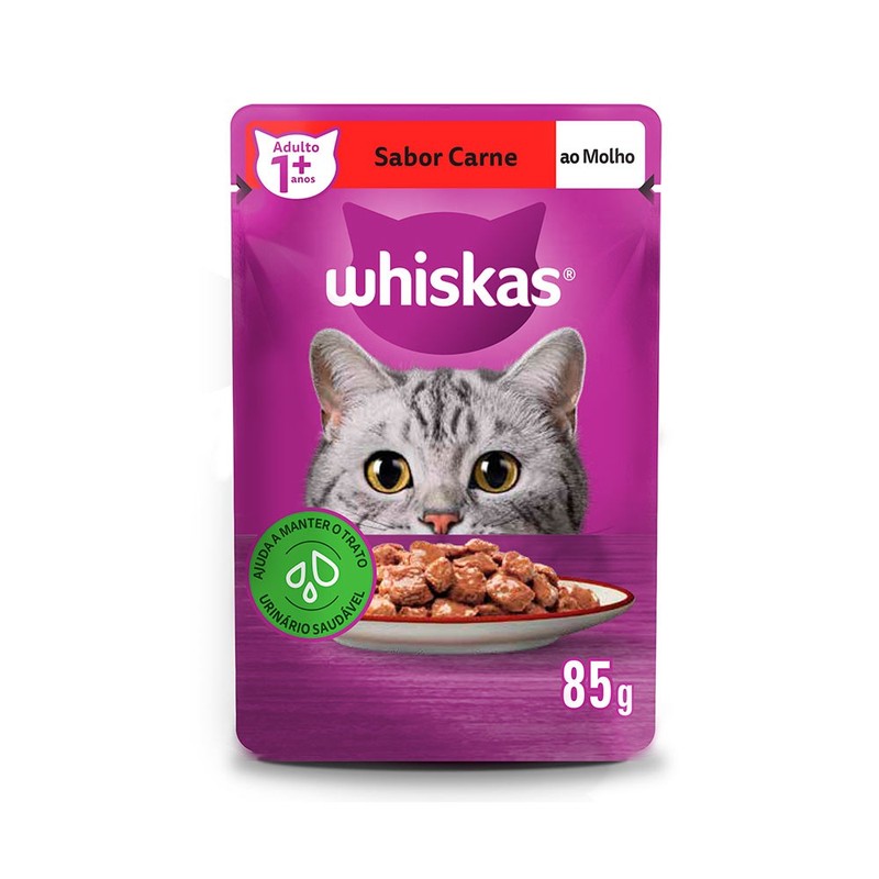  Alimento Úmido para Gatos Adultos Whiskas Sachê Carne ao Molho
