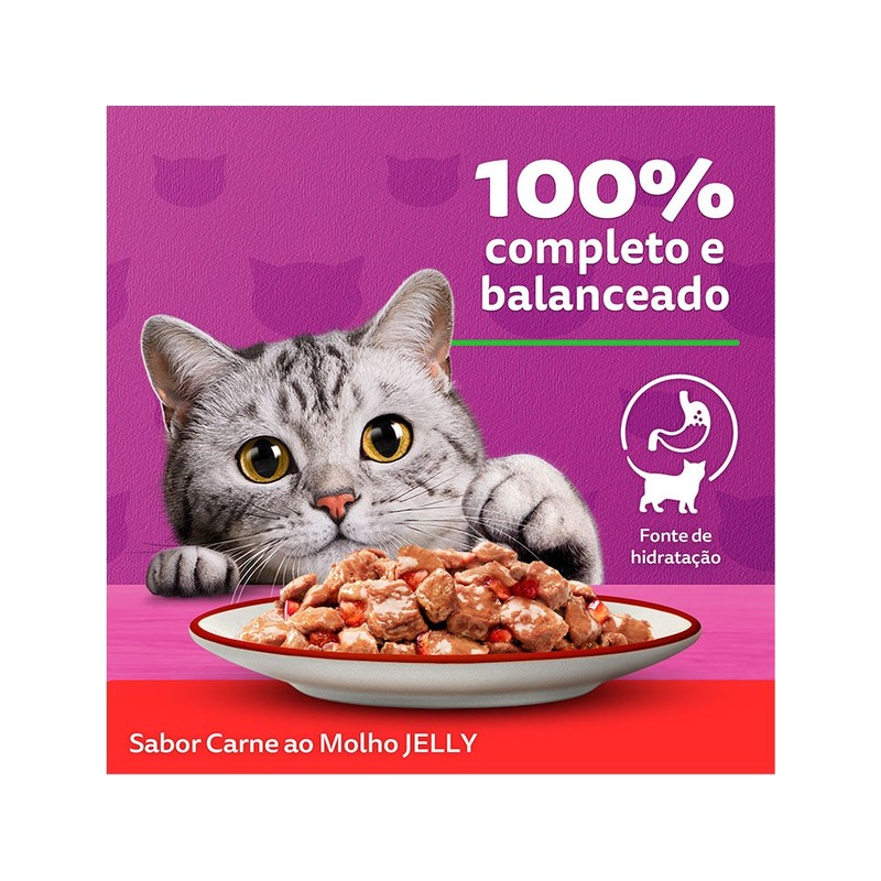 Alimento Úmido para Gatos Adultos Whiskas Sachê Carne Jelly