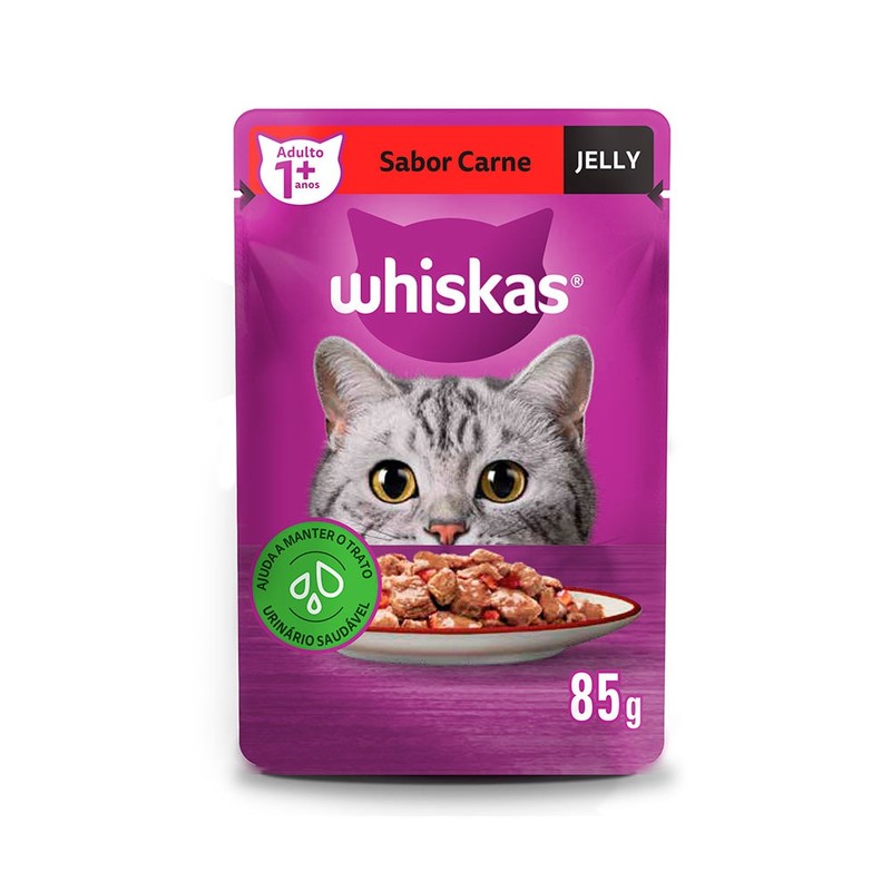 Alimento Úmido para Gatos Adultos Whiskas Sachê Carne Jelly