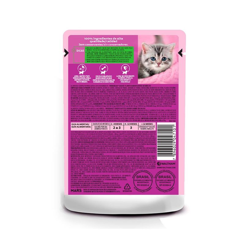 Alimento Úmido para Gatos Filhotes Whiskas Sachê Carne ao Molho