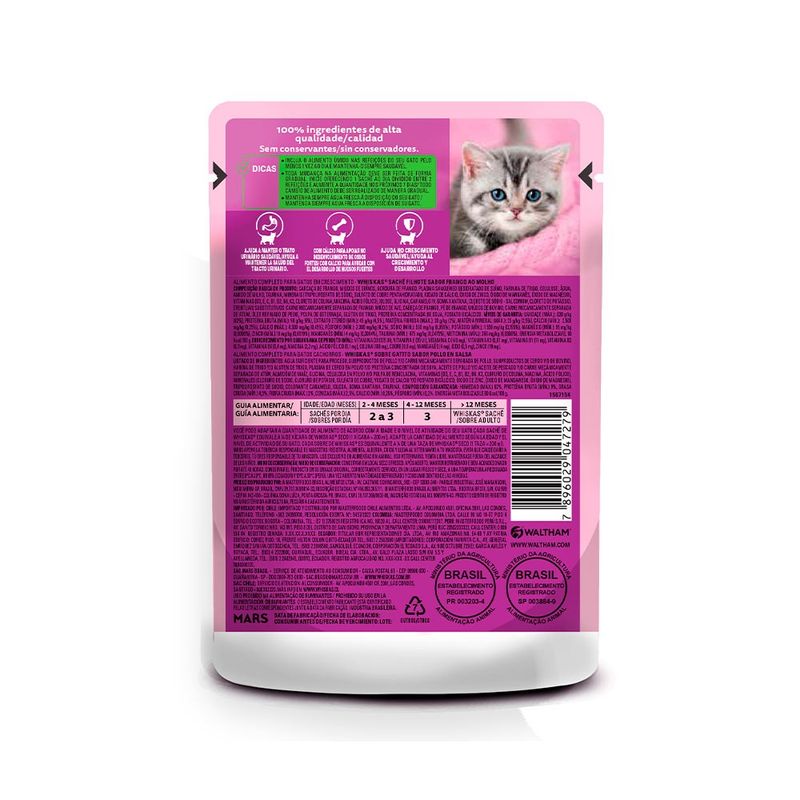 Alimento Úmido para Gatos Filhotes Whiskas Sachê Frango ao Molho 