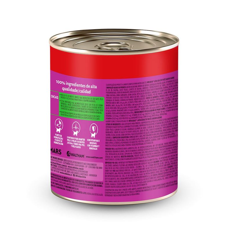 Alimento Úmido Patê Whiskas Lata para Gatos Adultos Carne