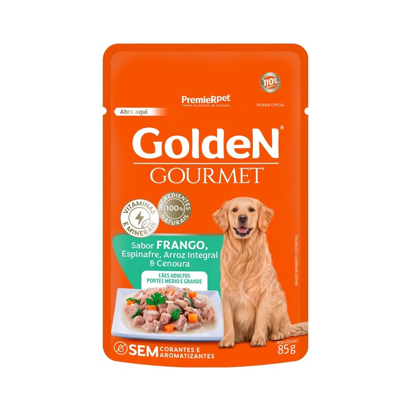 Alimento Úmido  Golden Gourmet Cães Adultos Portes Médio e Grande sabor Frango 