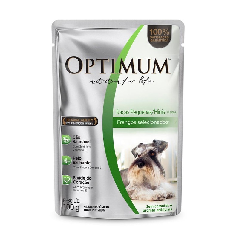 Alimento Úmido Optimum Sachê para Cães Adultos Raças Pequenas e Minis Frango