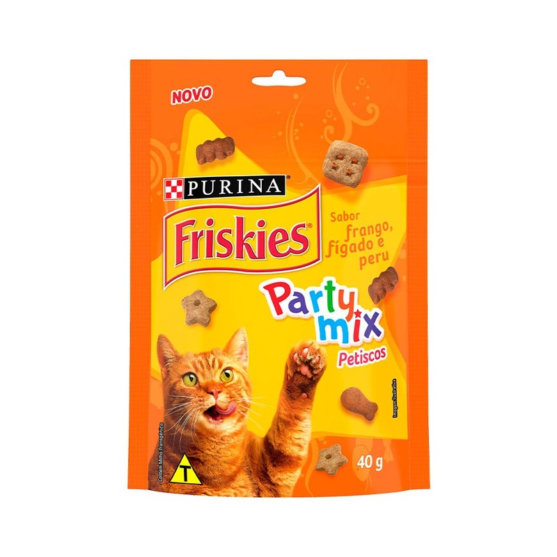 Petisco Friskies Gatos Adultos Party Mix Frango, Fígado e Peru 40g Nestlé Purina