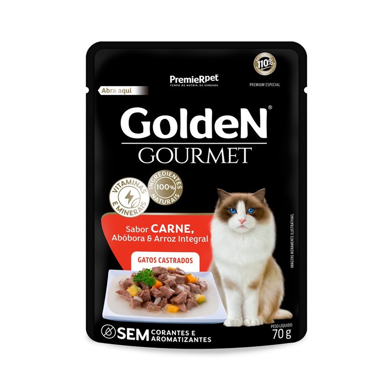 Alimento Úmido  Golden Gourmet Gatos Adulto Sabor Carne  Castrados 70g