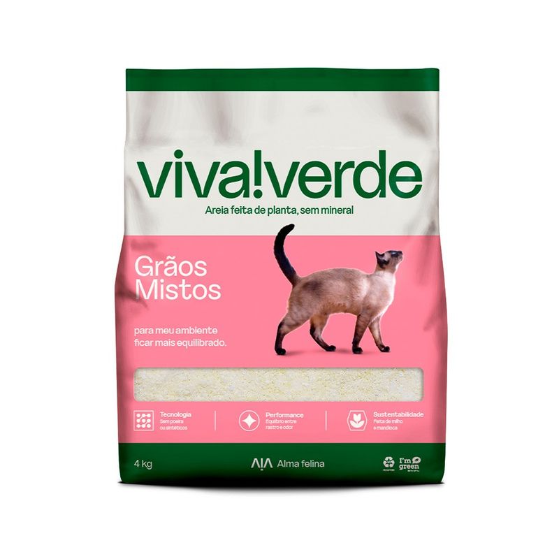 Areia Higiênica Viva Verde Grãos Misto para Gatos - 4kg