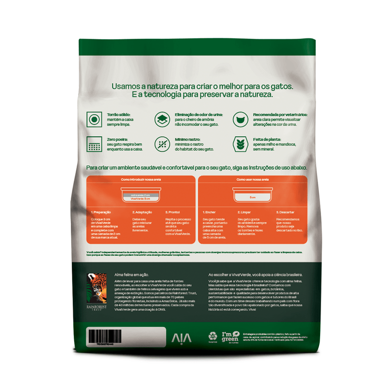 Areia Higiênica Viva Verde Grãos Grosso para Gatos - 4kg