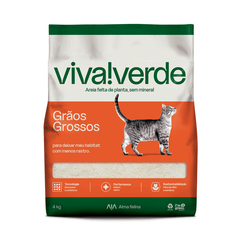 Areia Higiênica Viva Verde Grãos Grosso para Gatos - 4kg