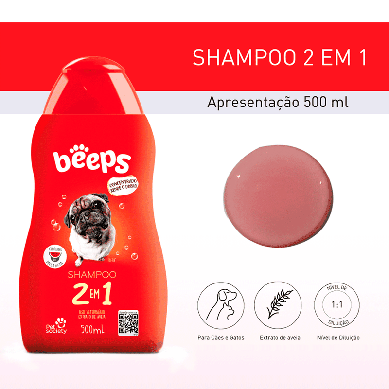 Shampoo Beeps  2 em 1 Pelos Curtos Pet Society - 500ml