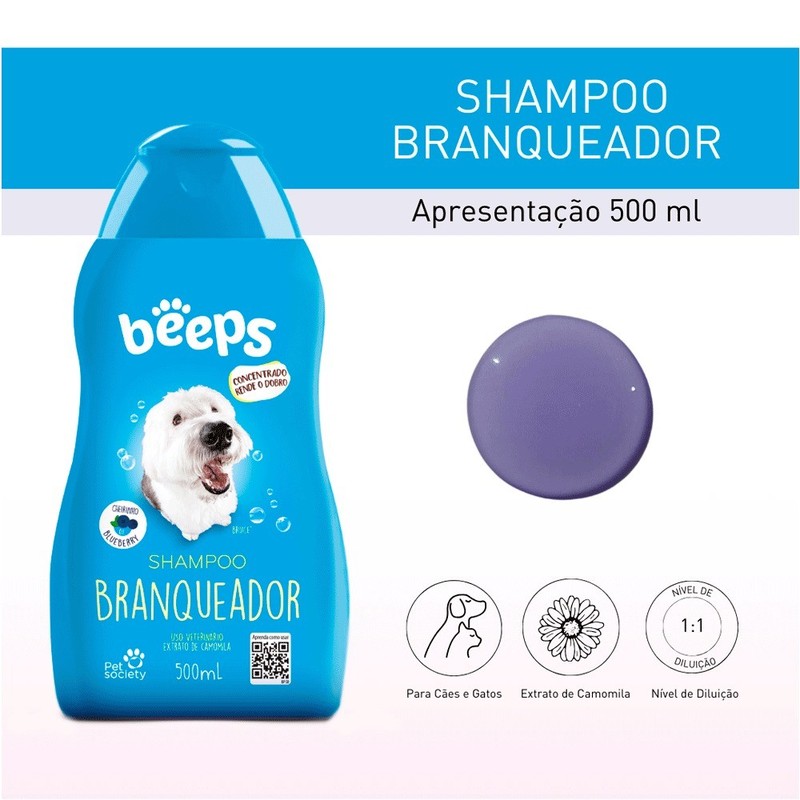 Shampoo  Beeps Branqueador Pet Society - 500ml