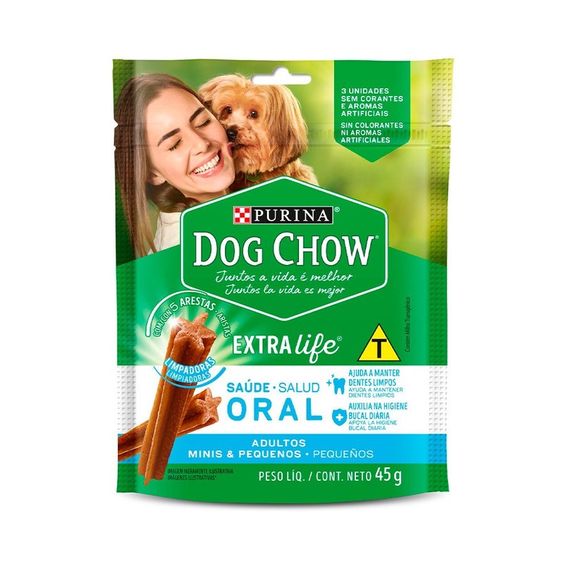 Petisco Dog Chow Oral Extra Life Cães Adultos Raças Minis & Pequenas 45g 