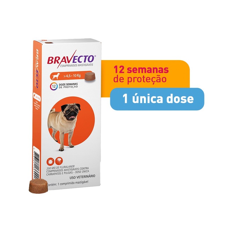 Antipulgas e Carrapatos Bravecto MSD para Cães de 4,5kg a 10kg
