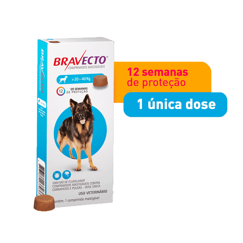 Antipulgas e Carrapatos Bravecto MSD para Cães de 20 a 40kg