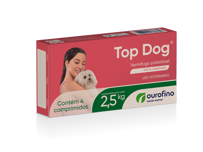  Vermífugo Top Dog Cães 2,5kg Ouro Fino  - 4 Comprimidos