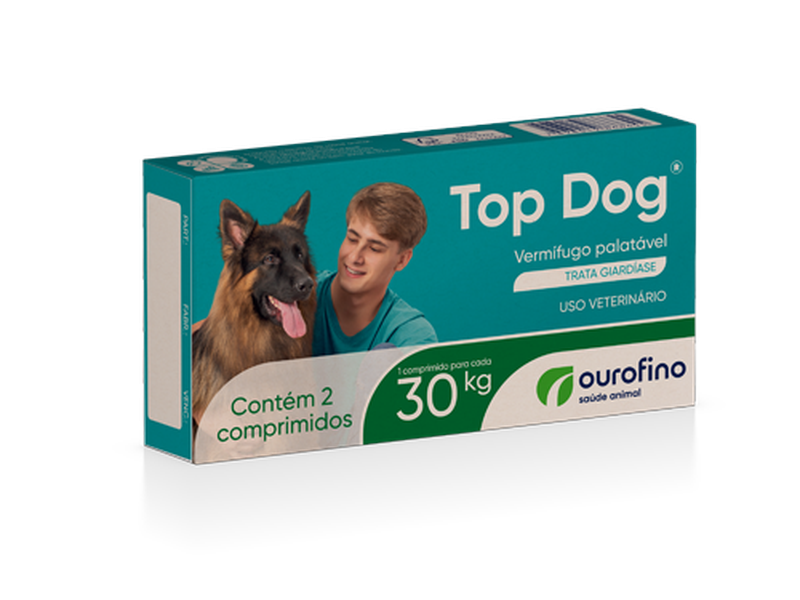  Vermífugo Top Dog Cães 30kg Ouro Fino  - 2 Comprimidos