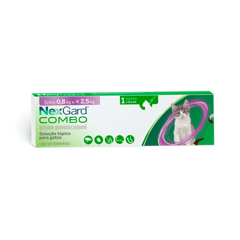 Nexgard Combo Antipulgas, Sarna e Vermífugo para Gatos de 0,8kg até 2,5kg 